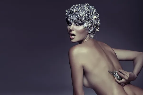 Fotografia d'arte di donna dai capelli d'argento — Foto Stock