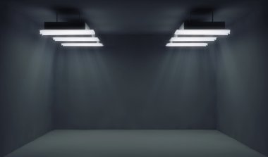 Empty dark room with lightrays clipart