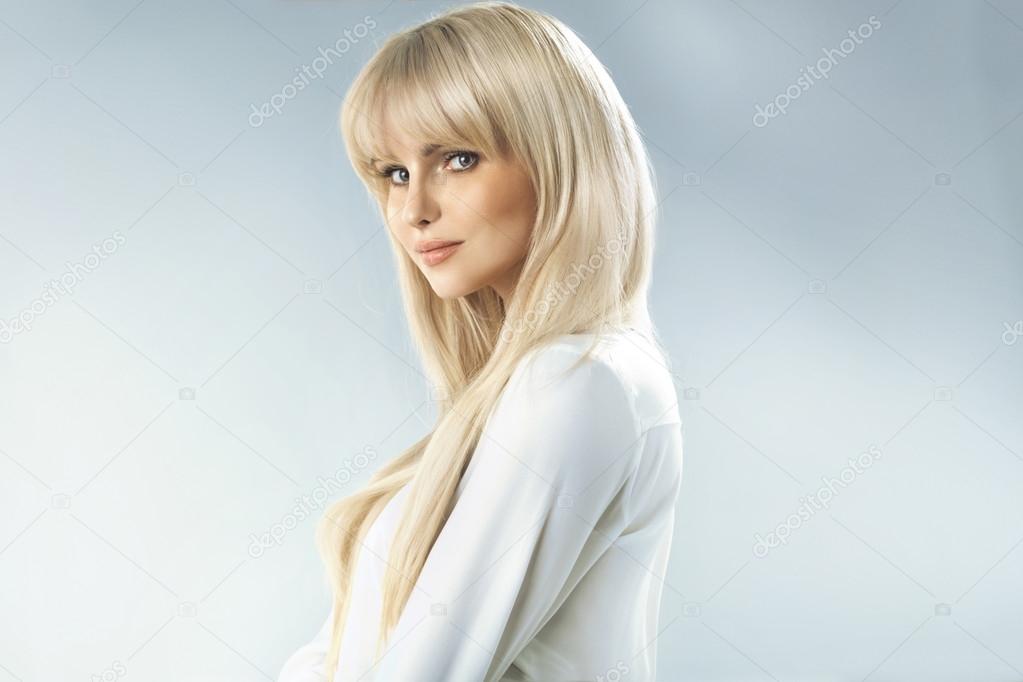 Delicate blonde woman with fabulous complexion