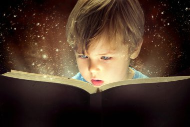 Little boy and the magic book clipart