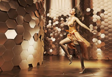 genç kadın giyiyor harika elbise dans