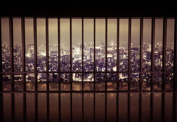 Night city behind the grating — Stock Photo, Image