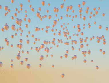 Altın balon gökyüzüne kadar uçan bir sürü