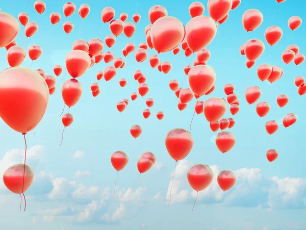 Hundreds of the red flying balloons — Stock Photo, Image