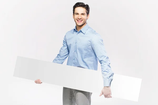 Elegantní muž s bílou tabuli — Stock fotografie