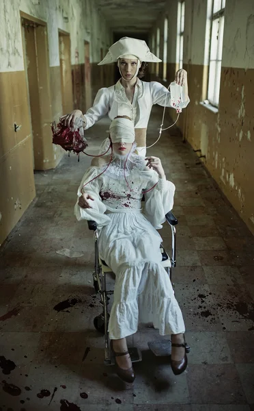 Creepy picture of the abandoned, haunted hospital Stock Image