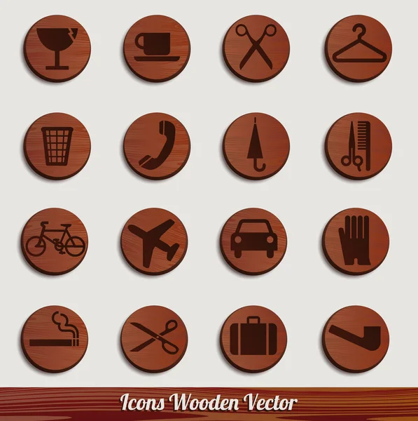 Conjunto de iconos de madera oscura con diferentes signos — Vector de stock