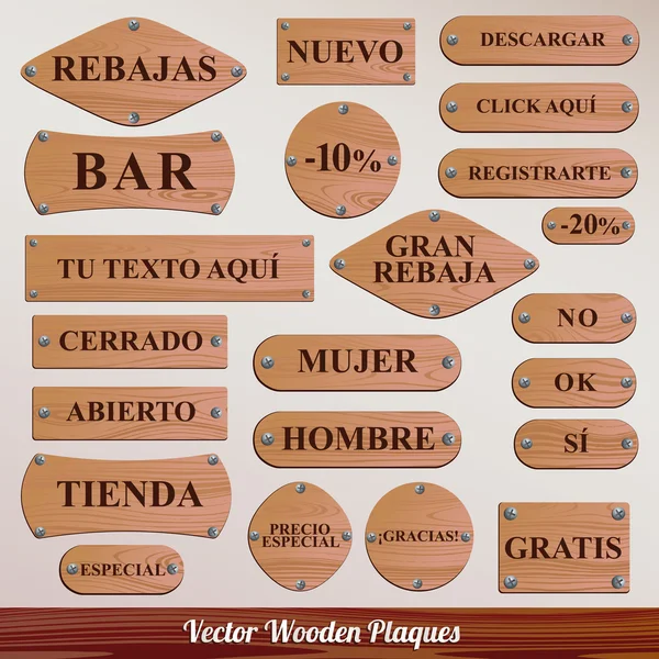 Donkere pictogrammenset houten Plaquettes — Stockvector