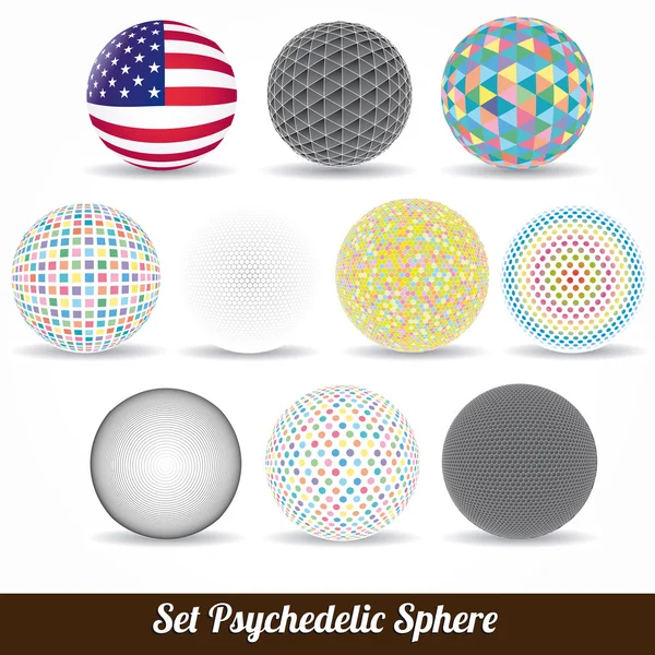 Set of vector color psychedelic spheres — Stock Vector