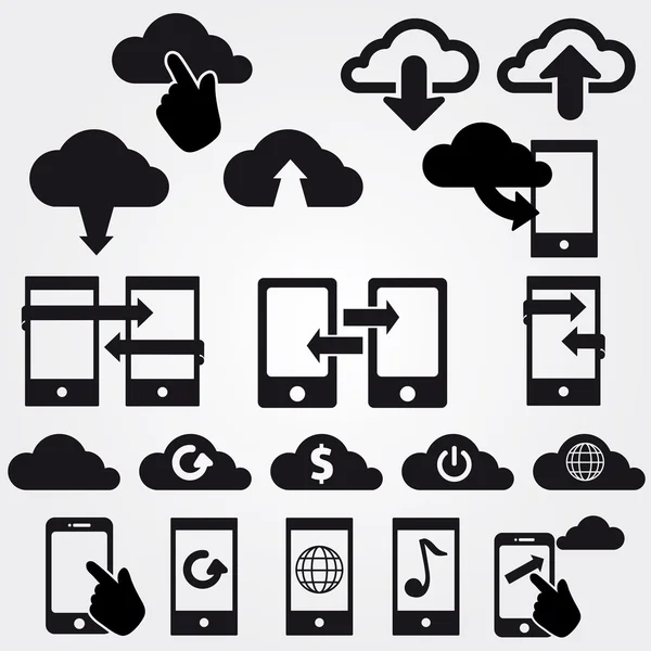 Icono de la aplicación de nube en el teléfono móvil iconos vectoriales conjunto — Vector de stock