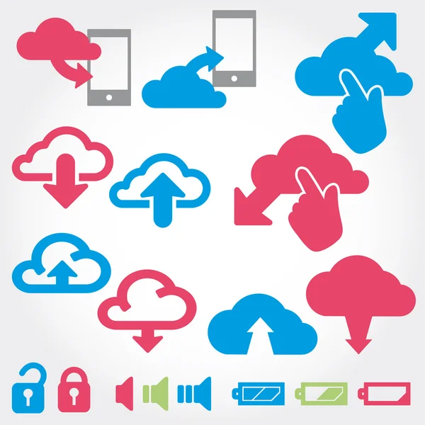 Ícone de aplicativo de nuvem no conjunto de ícones do vetor do telefone móvel — Vetor de Stock