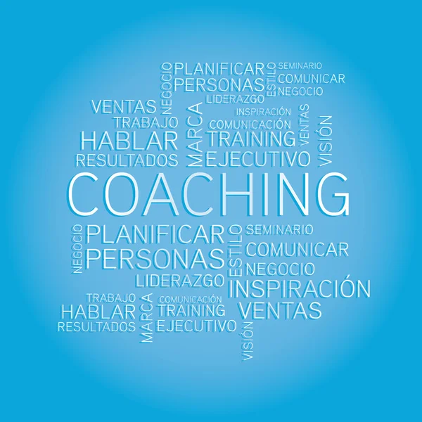 Concepto de coaching palabras españolas relacionadas en tag — Vector de stock