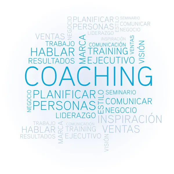 Concepto de coaching palabras españolas relacionadas en tag — Archivo Imágenes Vectoriales