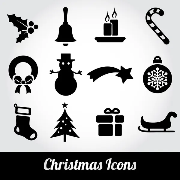 Kerstmis en winter pictogrammen collectie - vector silhouet — Stockvector