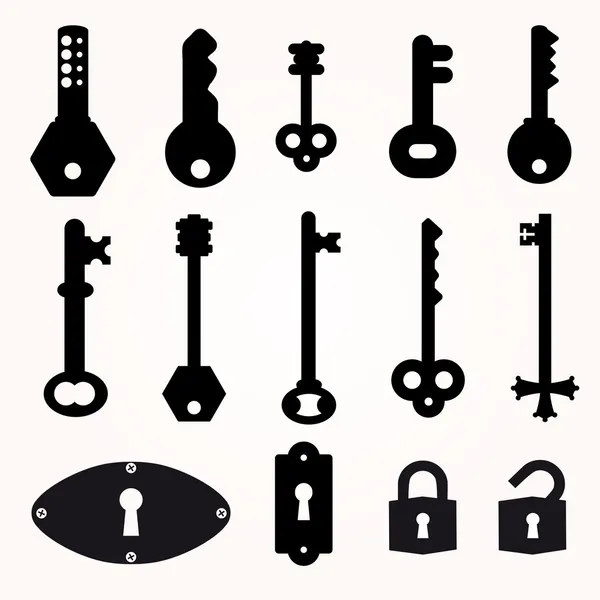 Symbolschlüssel, schwarzer Silhouettenvektor, Dekorationsgegenstände — Stockvektor
