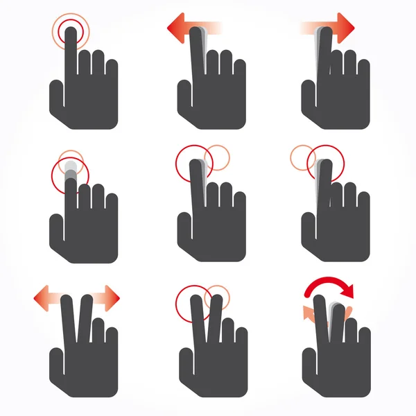 Ícones de gestos para dispositivos de toque — Vetor de Stock