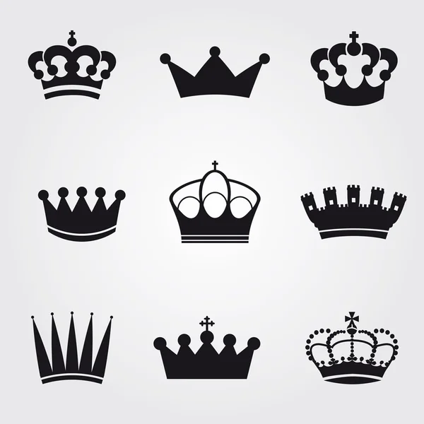 Monochrome vintage antique crowns - icons and silhouettes — Stock Vector