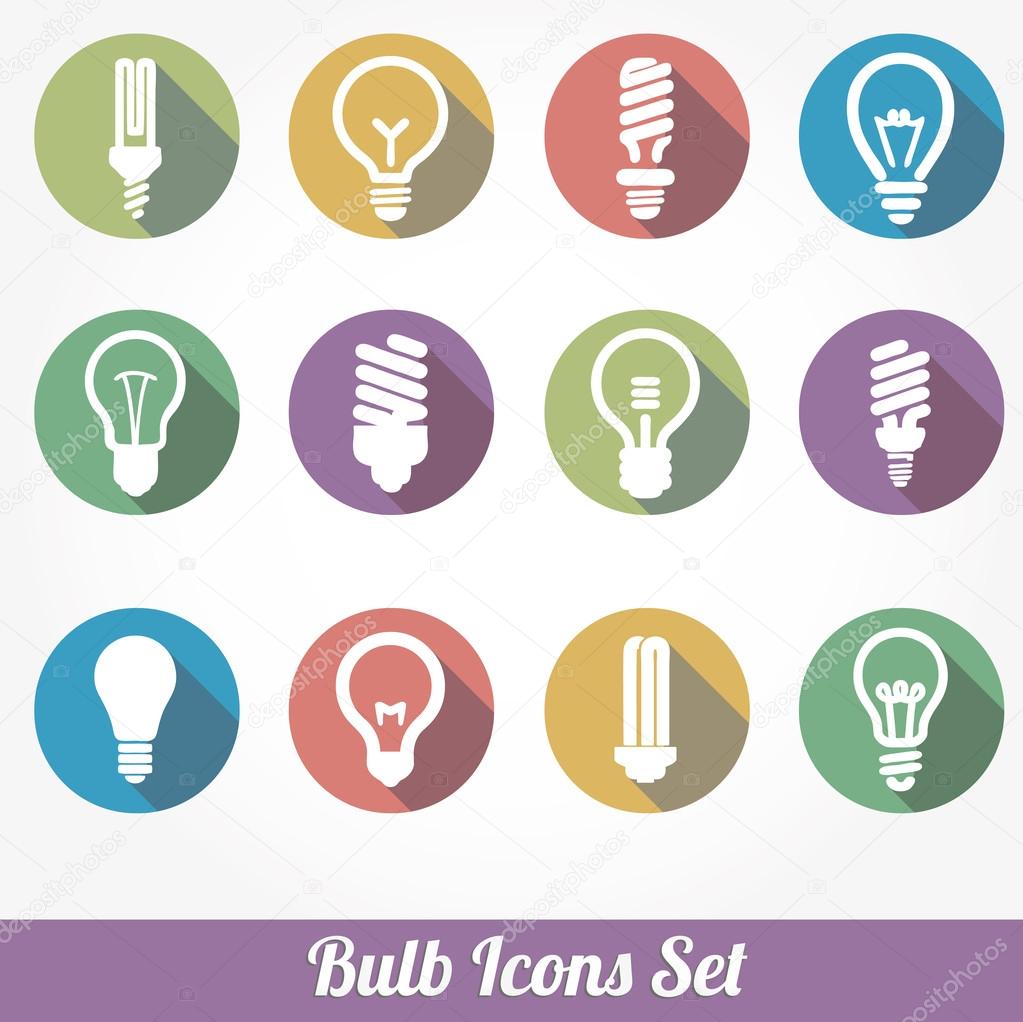 Icons set bulb idea led lamps