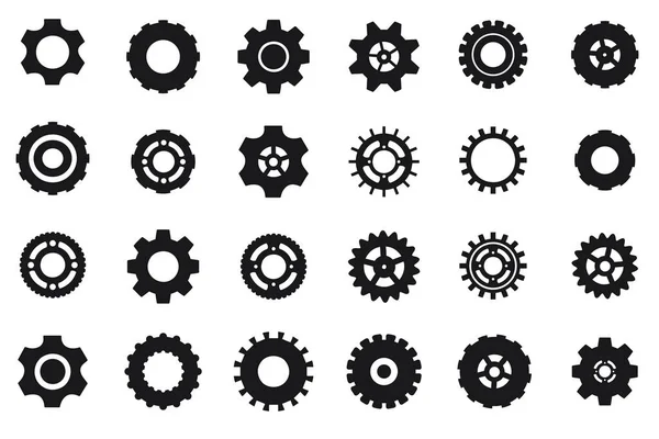 Çarklı düz makine dişli ikonu. Beyaz arkaplandaki siyah makine dişlileri: tekerlek vektörü, dişli takımı, vektör vites kolleksiyonu