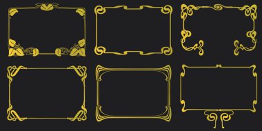 Stil Art Nouveau süsleme vektörü kümesine sahip çerçeveler.