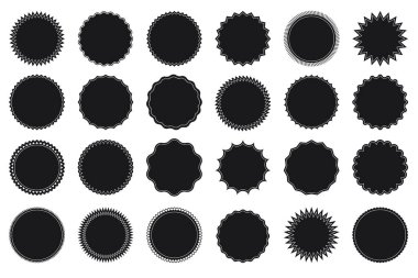 Çıkartma tanıtım ya da indirim seti. Etiket simgesi etiketi. Rozet vektör siyah koleksiyonu. 