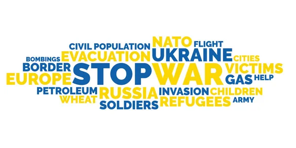 Stop War Parola Nube Isolata Illustrazione Vettoriale Fermare Guerra Ucraina — Vettoriale Stock