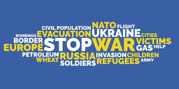 Stop War Parola Nube Isolata Illustrazione Vettoriale Fermare Guerra Ucraina — Vettoriale Stock