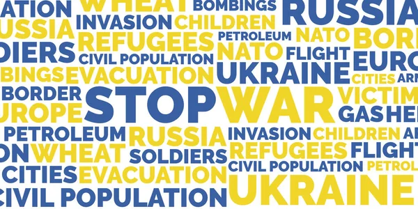 停止War文字云隔离 矢量背景说明 停止乌克兰的战争 乌克兰国旗 — 图库矢量图片
