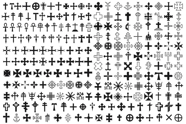 Vector Illustration Different Heraldic Crosses Isolated White Background — Stock Vector