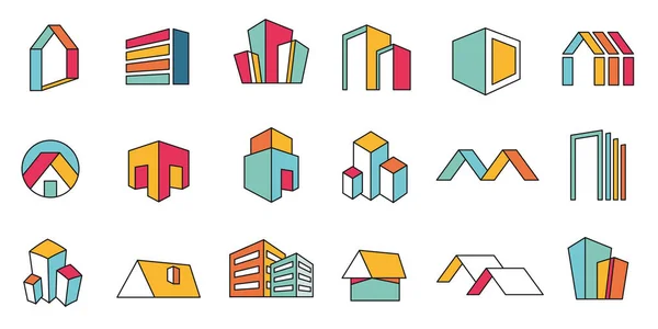 Set Colorful Logos Real Estate Houses Buildings Icons Illustration Editable — Διανυσματικό Αρχείο