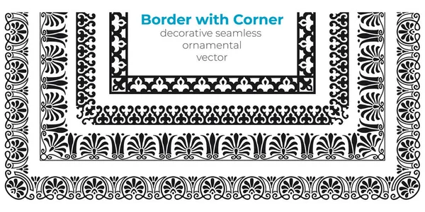 Set Decorative Seamless Ornamental Border Corner Vector — Stock Vector