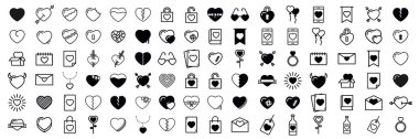 96 heart line icon set. Simple pictogram pack. Stroke vector drawing on a white background. Modern collection of outline style icons.