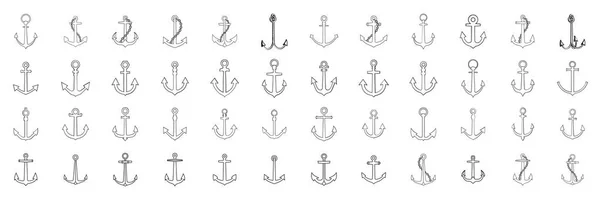 Set Sea Anchor Symbol Set Isolated White Background Vector Illustration — Stock Vector