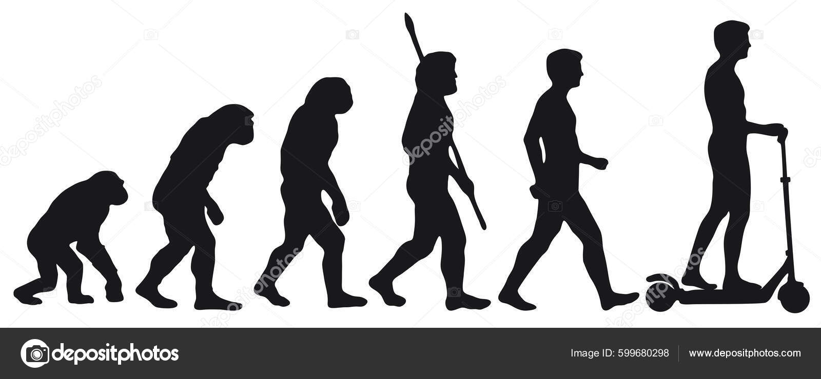 Evolution Human Darwin Scooter Silhouettes Different Steps Evolution Vector Illustration Stock
