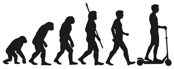 Эволюция Человека Дарвина Скутера Силуэты Различными Стадиями Эволюции Векторная Иллюстрация — стоковый вектор