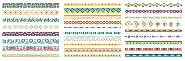 Éléments Décoration Frontière Avec Des Motifs Colorés Collections Style Ethnique — Image vectorielle