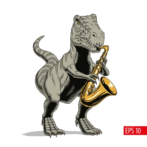 Tyrannosaurus Dinosaurie Monster Spelar Saxofon Serietidning Vektor Illustration — Stock vektor