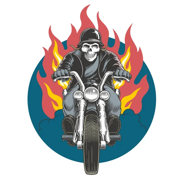 Skelett Ridind Anpassad Motorcykel Zombieryttare Död Cyklist Vektor Illustration Shirt — Stock vektor