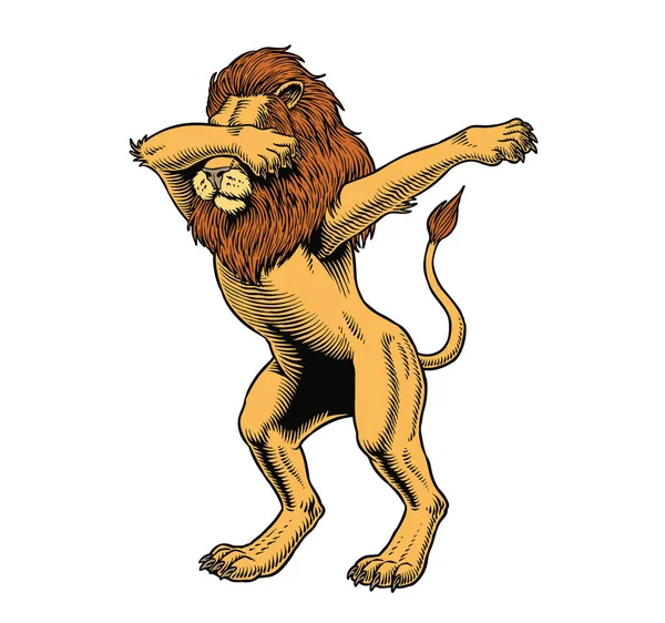 Lion Barbotant Isolé Sur Fond Blanc Dab Meme Danse Mouvement — Image vectorielle