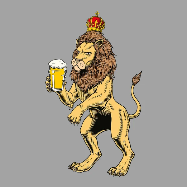 Британський Лев Пиво Ізольоване Білому Тлі Дивний Королівський Геральдичний Символ — стоковий вектор