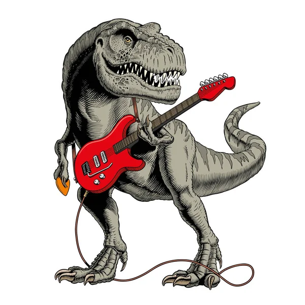 Dinosaur Playing Electric Guitar Tyrannosaurus Rex Poster Orr Shirt Design — Stock vektor