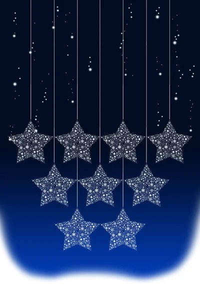 Happy hanging Christmas star with snow background — Stock Photo, Image