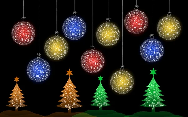 Färgglada julgran med jul boll för gratulationskort — Stockfoto