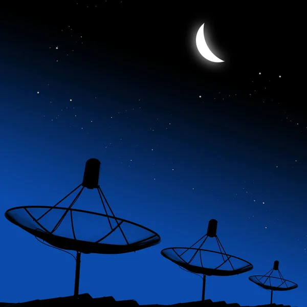 Satellite dishes with the moon — Stock Photo, Image