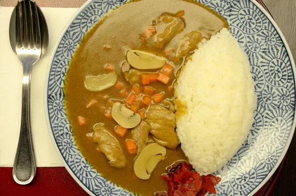 Arroz e caril de carne em estilo japonês — Fotografia de Stock