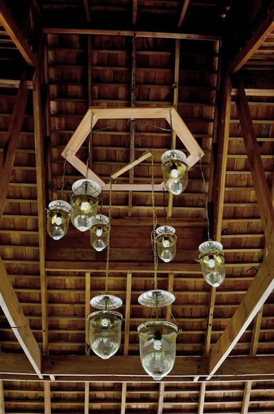 Light pendant with wooden ceiling — Stock Photo, Image