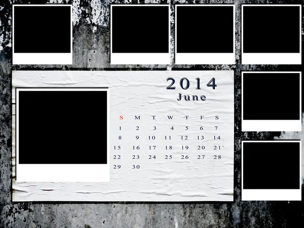 Kalender 2014 Set mit Fotorahmen an Grunge-Wand — Stockfoto