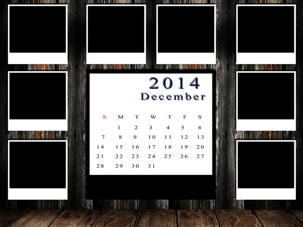 Calendario 2014 impostato con cornice fotografica sulla parete grunge — Foto Stock