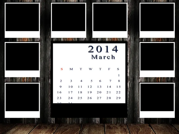 Calendário 2014 conjunto com moldura de foto na parede grunge — Fotografia de Stock