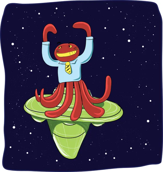 Alieno su astronave nello spazio profondo, personaggio uomo polpo — Foto Stock